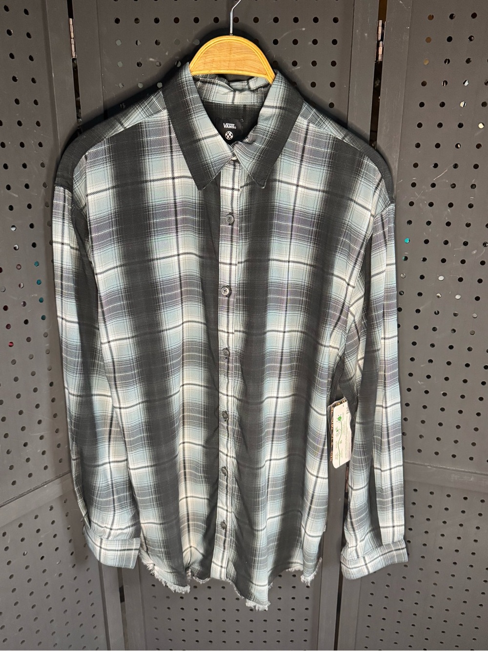 Vans women Black & Gray Plaid Button-Up Shirt